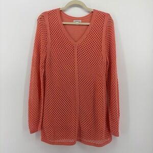 Croft & Barrow Coral Mesh Knit V Neck Sweater Long Sleeve Women's Size Large